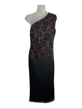 FEHAUTE Black Lace One Shoulder Maxi Dress Sheath Formal US 4